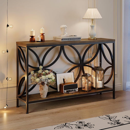 GiftGo Narrow Sofa Table 47.2 Inch, Industrial Sofa Table Behind Couch, Vintage Entry Console Table with Storage for Entryway, Living Room, Foyer, Elegant Design (Rustic Brown, 47.2)