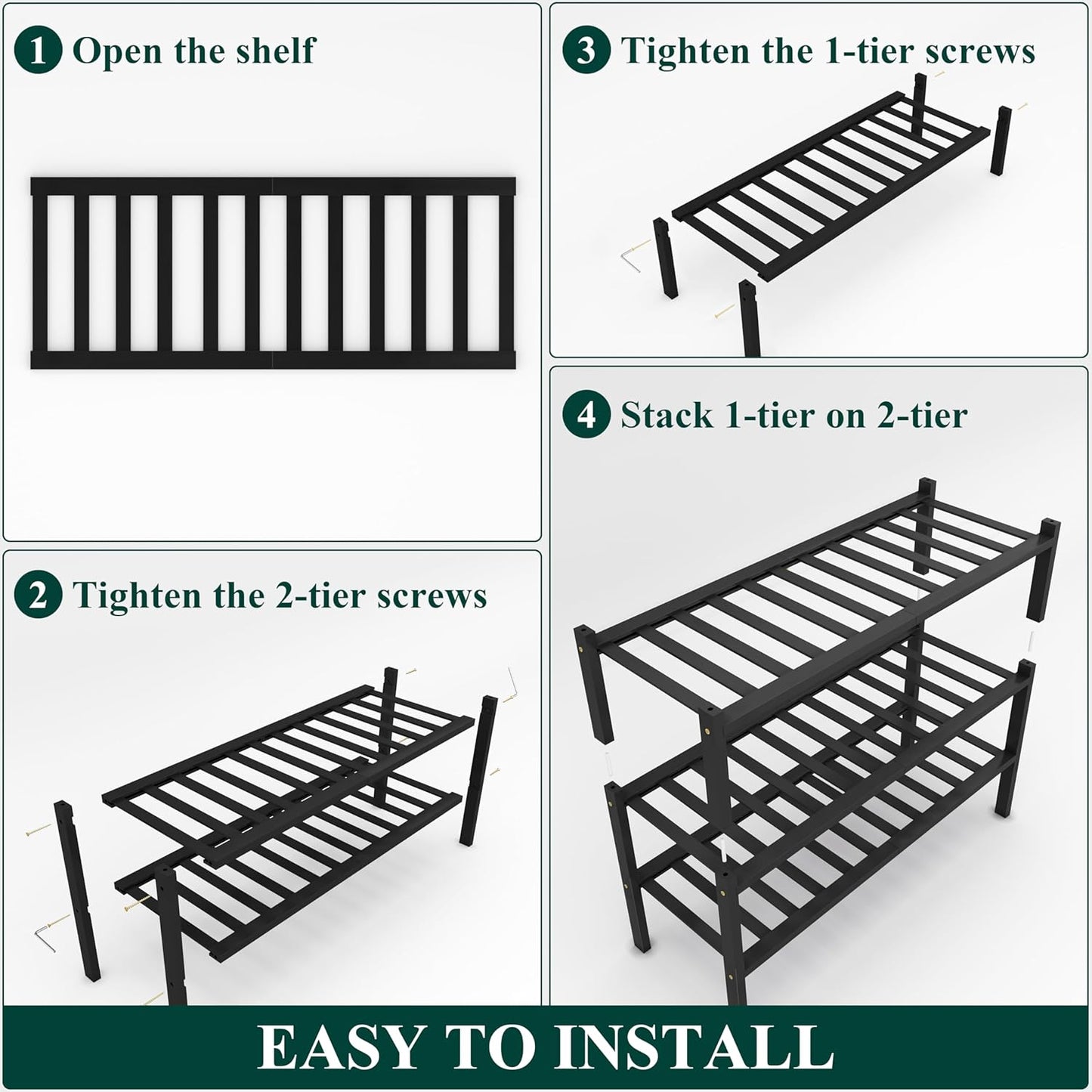 Smiry Shoe Rack, 3 Tier Thick Bamboo Shoe Organizer, Stackable Free Standing Wooden Shoe Storage Shelf for Closet, Entryway, Front Door Entrance, Black