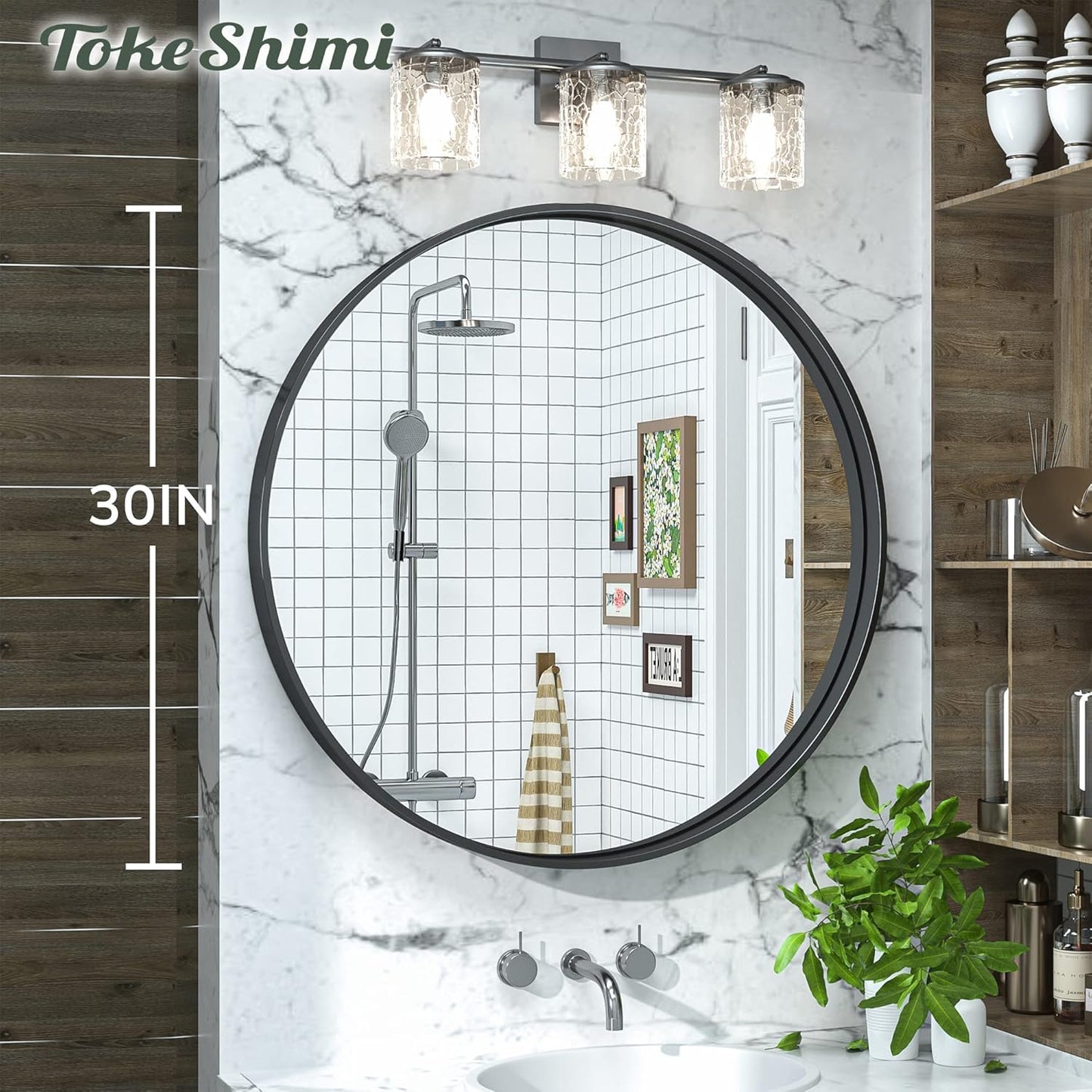 TokeShimi Black Round Mirror 30 Inch Black Circle Wall Mirror Non-Rusting Aluminum Alloy Brushed Matte Metal Frame Round Bathroom Mirror for Modern Minimalist Home Decor