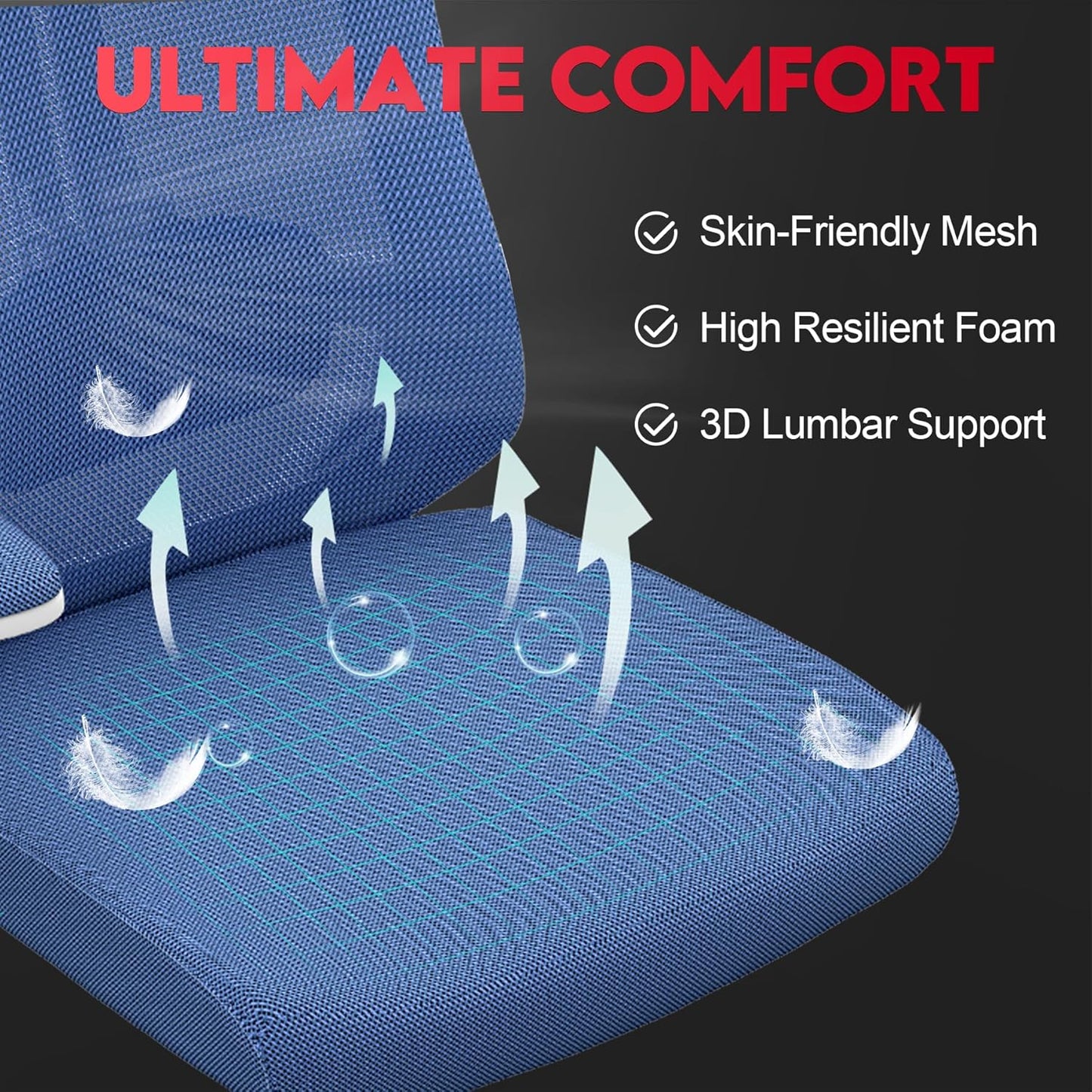 Ergonomic Office Chair - Comfy Desk Chairs with Wheels and Arms, 400LB Heavy Duty Mesh Computer Chairs with Comfortable Lumbar Back Support for Home Office, Bedroom, Study and College Dorm