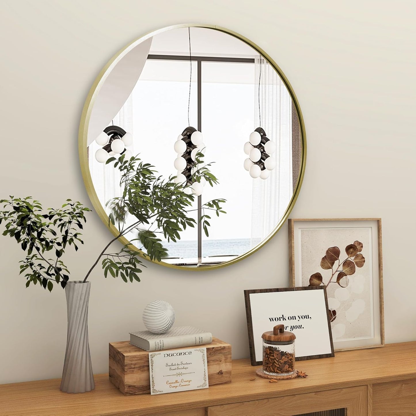 24 inch Gold Circle Mirror for Bathroom, Round Matte Gold Framed Mirror for Bathroom Vanity, Bedroom, Living Room, Wall Decor