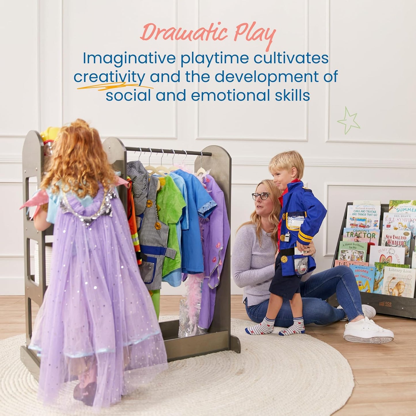 ECR4Kids Dress Up Center with Mirror, Costume Organizer, Grey Wash