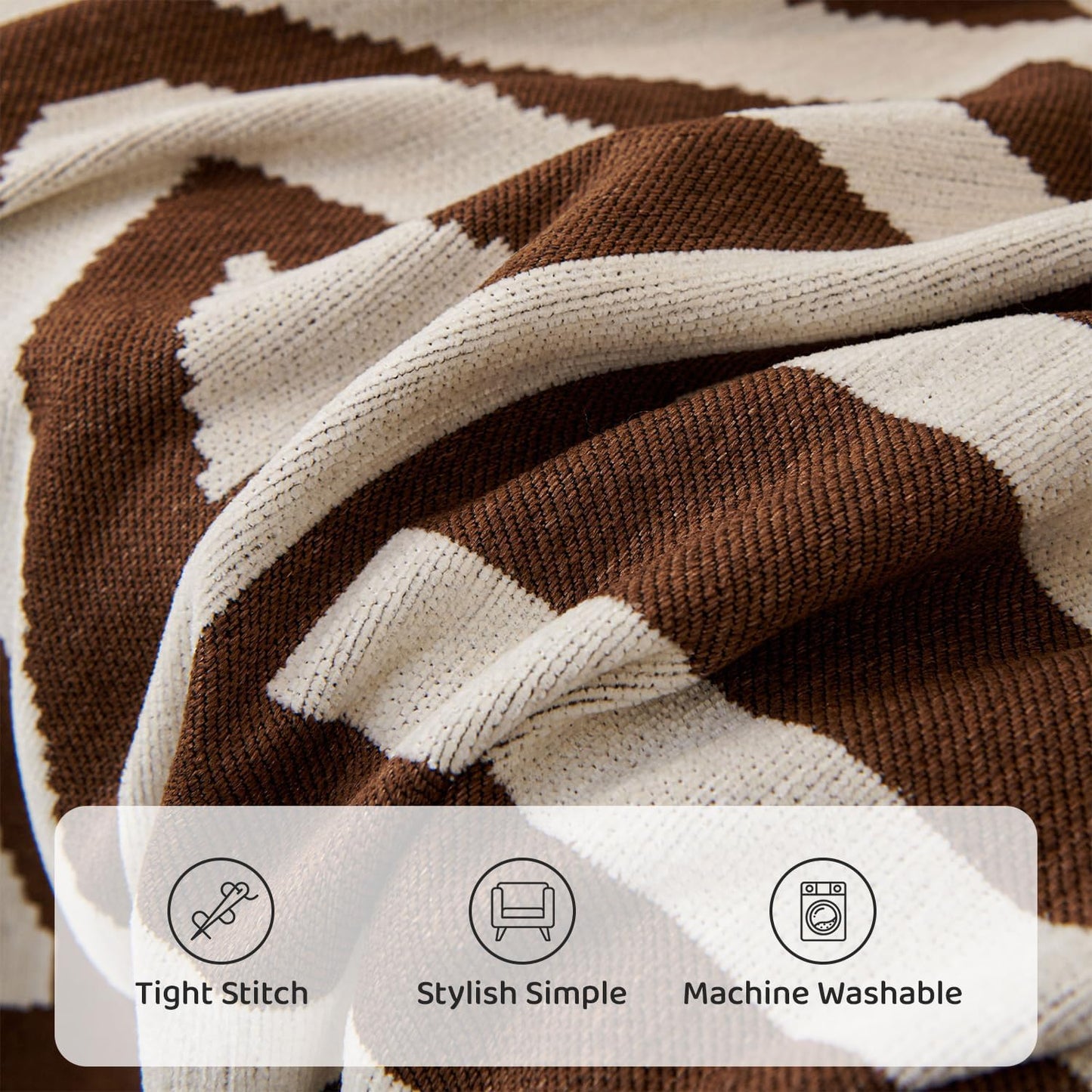 STACYPIK Boho Chocolate Beige Sofa Cover Anti-Slip Reversible Couch Cover for 2 Cushion Couch Soft Chenille Armchair Slipcovers L Shaped Cover for Sectional Furniture Protector for Kids Dogs-71X102IN