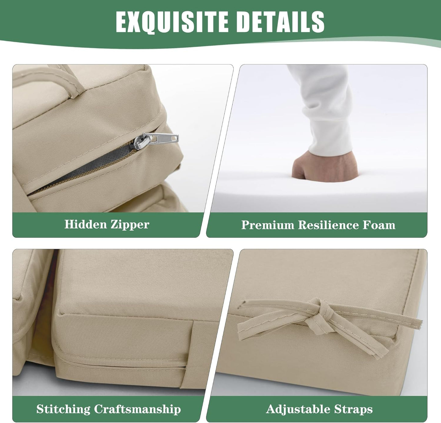 Chaise Lounge Cushions Outdoor Set of 2 - Waterproof and Fade Resistant Sun Lounger Replacement Cushion - Patio Lounger Pads with Removable Cover for Pool, Deck, Lawn, 72 x 21 x 3 Inch, Cream