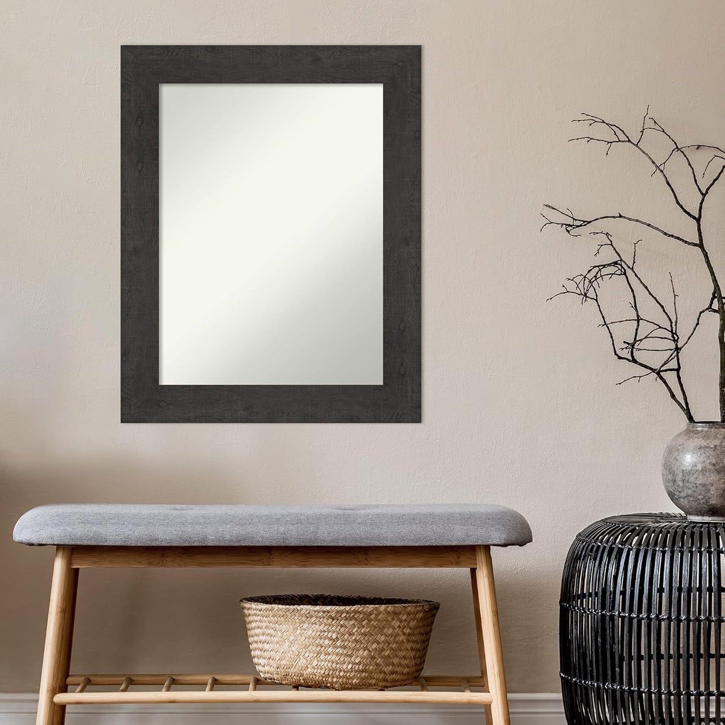 Amanti Art Brown Bathroom Mirror for Over Sink, 30x24 Rustic Plank Espresso Rectangle Vanity Mirror, Medium Country Rustic Frame, Hangs Horizonally and Vertically, Bathroom Wall Decor, Non-Beveled