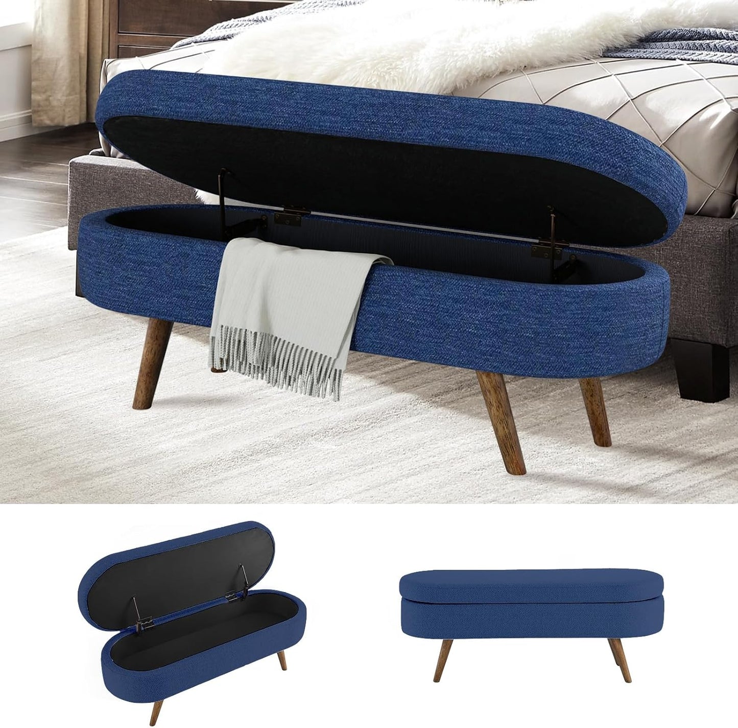 NicBex Ottoman Bench with Storage for Bedroom, 43.5" Upholstered End of Bed Bench with Rubber Wood Legs, Linen Storage Bench for Living Room or Entryway,