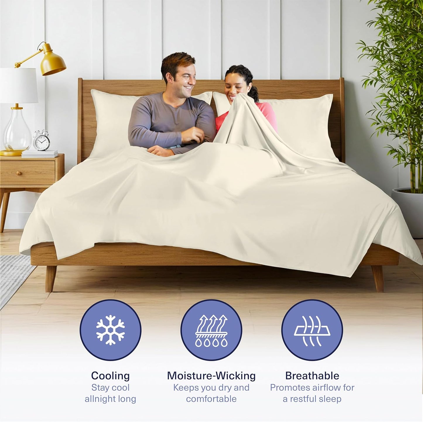 Kickoff Viscose Bamboo Sheets Queen Size 4-pc 100% Organic Bamboo Viscose Bed Cooling Sheets Queen Size Set Cool Bedding for hot Sleepers Sheet, Flat, Fitted, Pillowcases (Buttercream, Q)