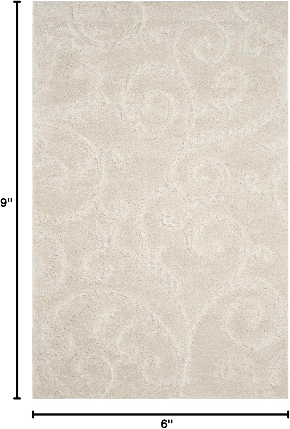 SAFAVIEH Florida Shag Collection Area Rug - 6' x 9', Creme & Creme, Scroll Design, Non-Shedding & Easy Care, 1.2-inch Thick Ideal for High Traffic Areas in Living Room, Bedroom (SG455-1111)