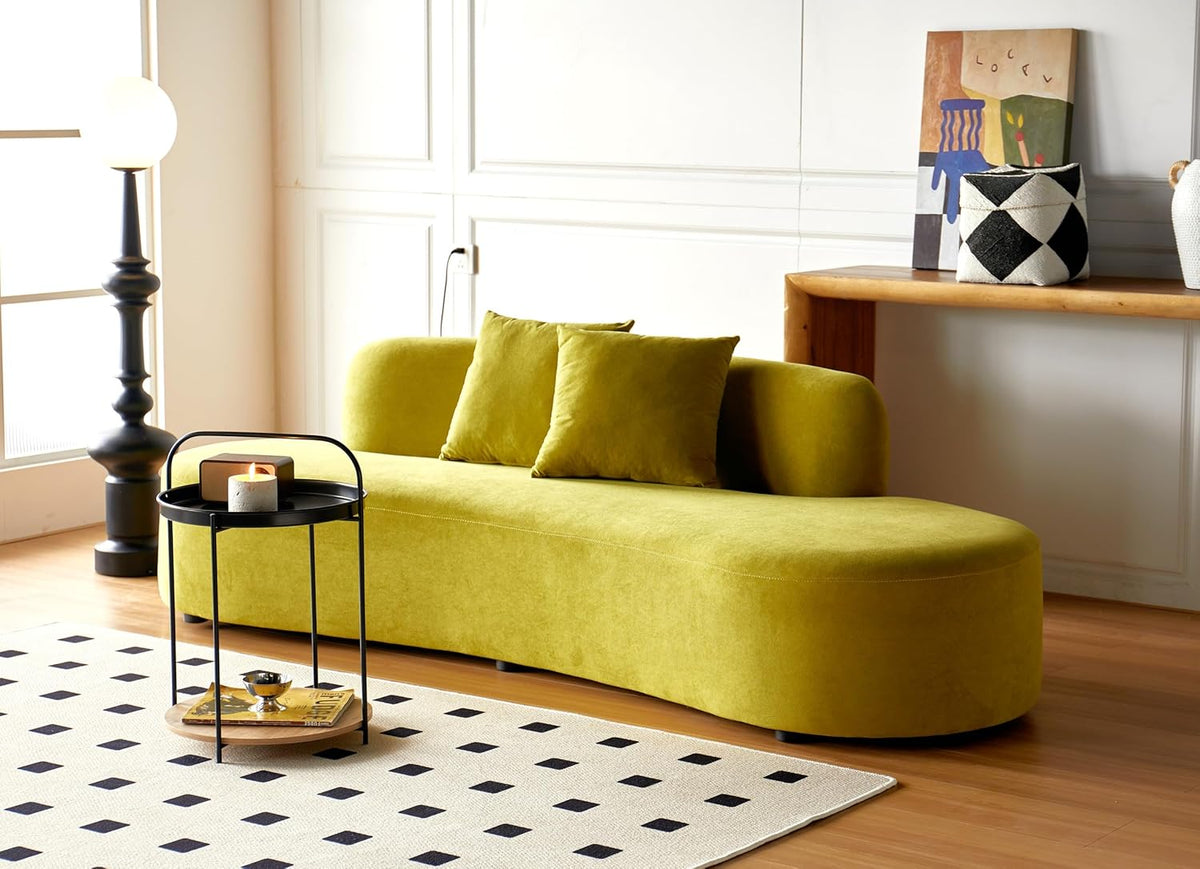 Container Furniture Direct 90" Curved Sofa with Throw Pillows, 4 Seater Luxury Velvet Couch with Half Moon Design and High-Density Foam, Ideal for Modern Living Room, Office & Apartment, Olive Green