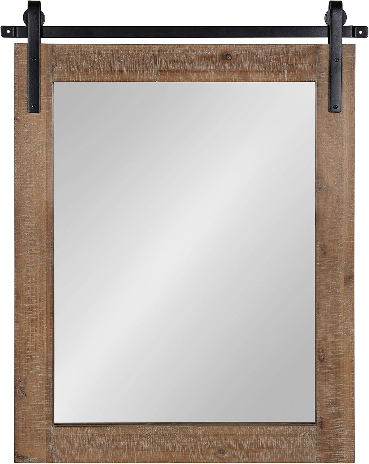 Kate and Laurel Cates Rustic Wall Mirror, 22" x 30" Rustic Brown, Farmhouse Barn Door-Inspired Wall Decor