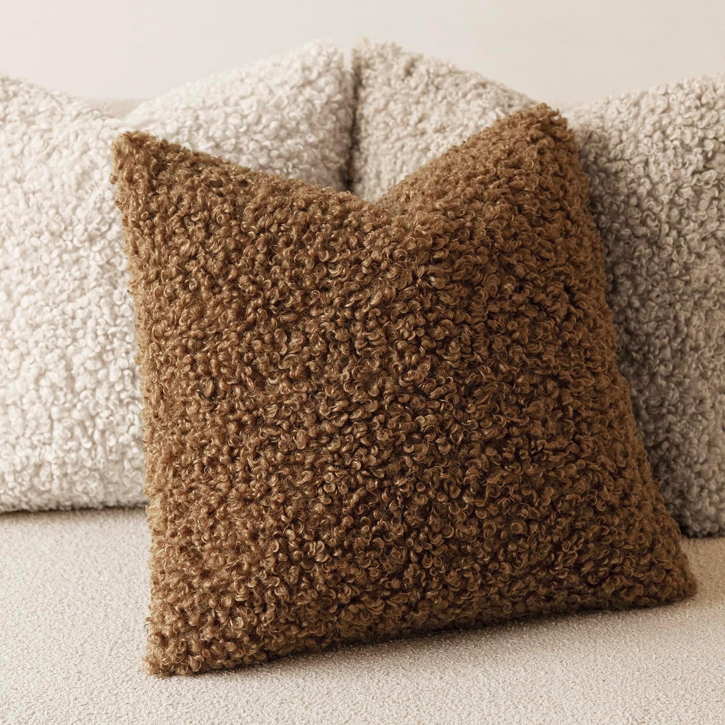 Foindtower 2 Pieces 20x20 Inch Dark Bronze, Faux Fur Throw Pillow Cover Accent Sherpa Furry Pillow Covers Fuzzy Soft Pillowcases Cozy Sheepskin Decorative Fleece Cushion Case for Bed Couch Living Room