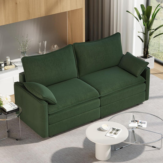 Vesgantti 74" Loveseat Sofa for Living Room, Comfy Cloud Couch Deep Seat Chenille Modern 2 Seater Small Sofa with Armrest Pillow, Easy Assembly for Small Spaces, Green