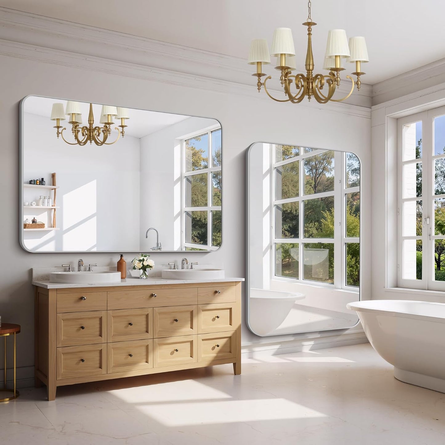 FORBATH 60x40 Inch Silver Bathroom Mirror for Over Sink, Large Rectangular Wall Mirror with Metal Frame, Rounded Corners for Bathroom, Bedroom, Entryway Decor (Horizontal or Vertical)