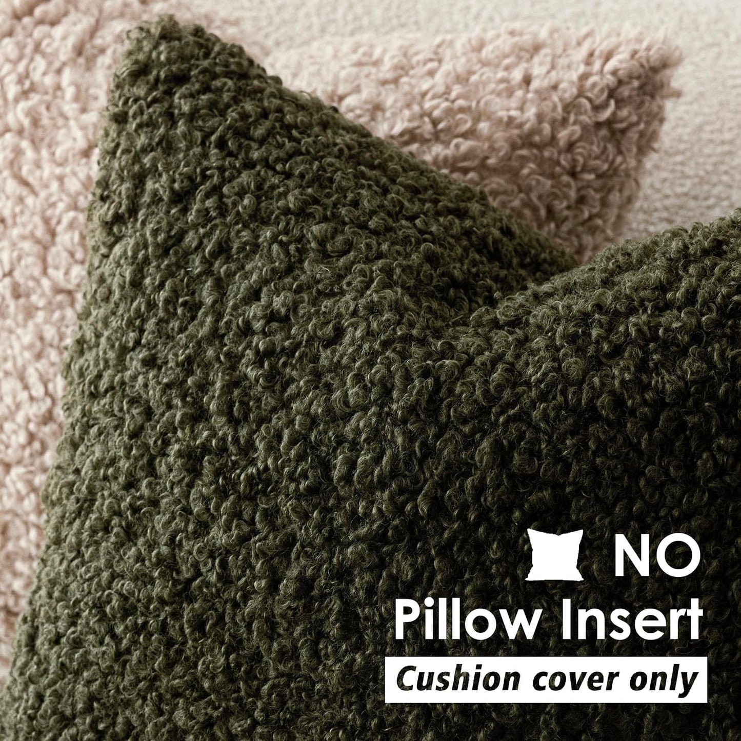 Foindtower 2 Pieces 16x16 Inch Olive Green, Faux Fur Throw Pillow Cover Accent Sherpa Furry Pillow Covers Fuzzy Soft Pillowcases Cozy Sheepskin Decorative Fleece Cushion Case for Bed Couch Living Room