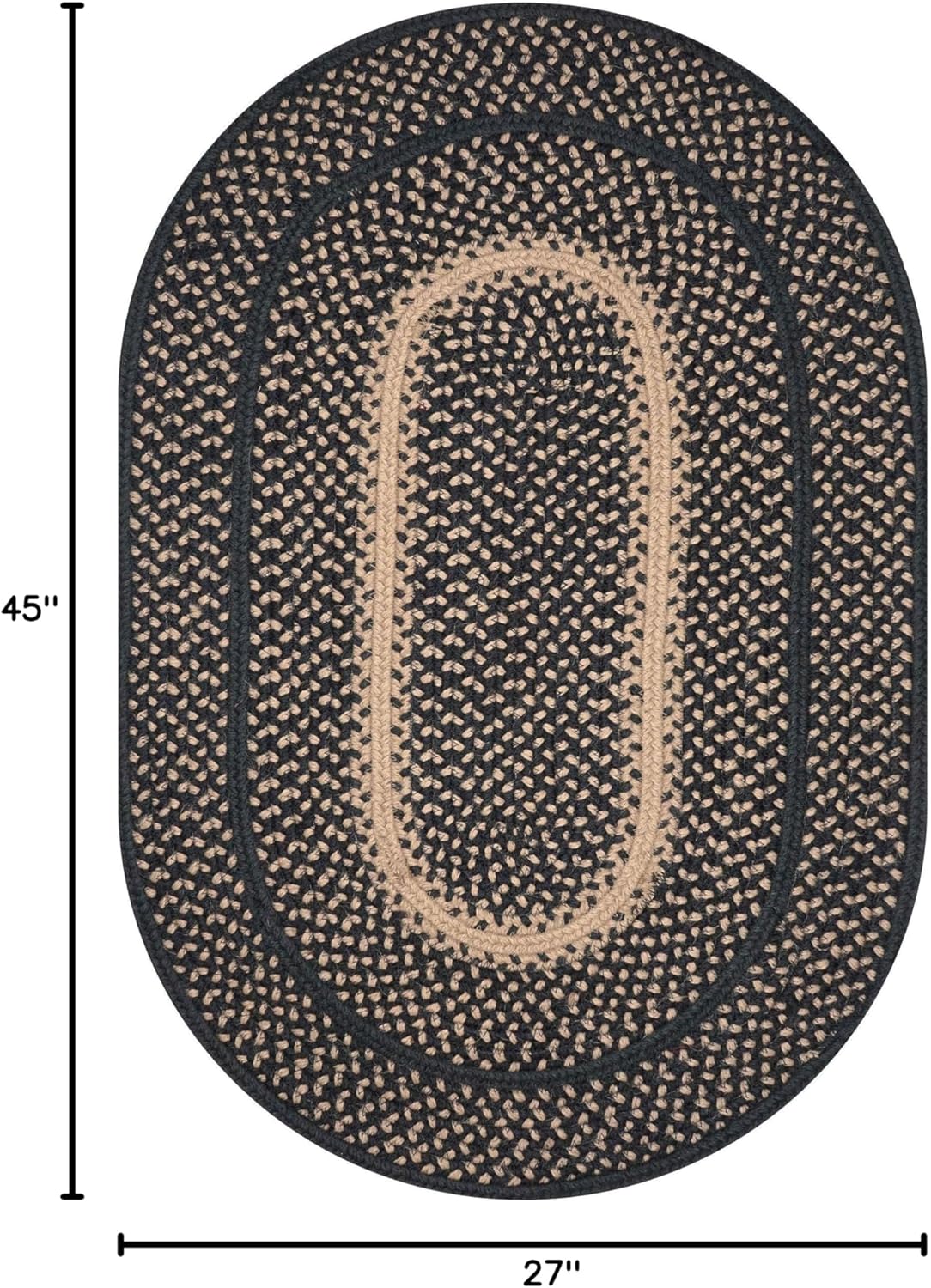 Manchester Black Oval Braided Rug, Jute, 27x45 - Perfect Country Primitive Decor for Entryway, Kitchen, Everywhere