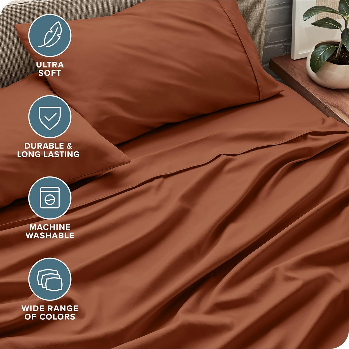 Bare Home Queen Sheet Set - Luxury 1800 Ultra-Soft Microfiber Bed Sheets - Double Brushed - Deep Pockets - Easy Fit - 4 Piece Set - Bedding Sheets & Pillowcases (Queen, Terracotta)