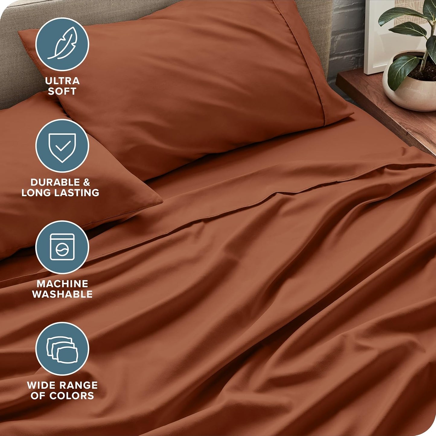 Bare Home King Sheet Set - Luxury 1800 Ultra-Soft Microfiber Queen Bed Sheets - Double Brushed - Deep Pockets - Easy Fit - 4 Piece Set - Bedding Sheets & Pillowcases (King, Terracotta)