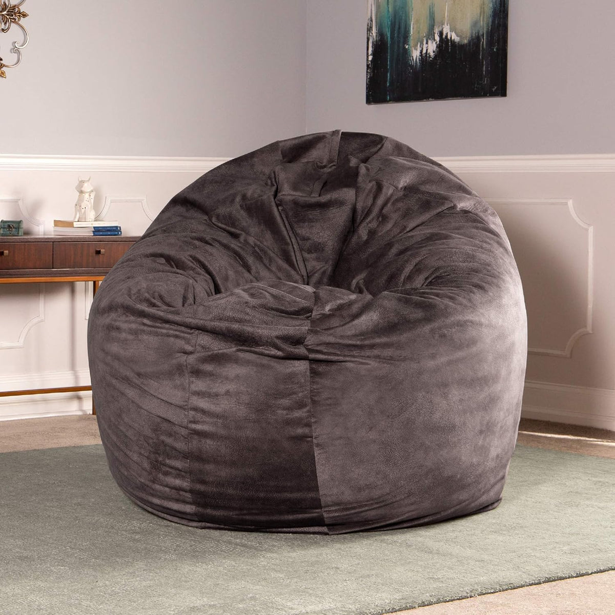 Jaxx 6 Foot Cocoon - 2-in-1 Convertible Bean Bag Bed & Large Bean Bag Chair for Adults - Padded Microvelvet, Pewter