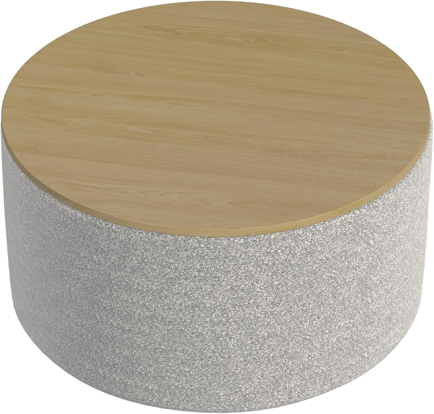 HomePop Modern Fabric Storage Ottoman with Wood Top -White Cream Boucle with Gray Yarn