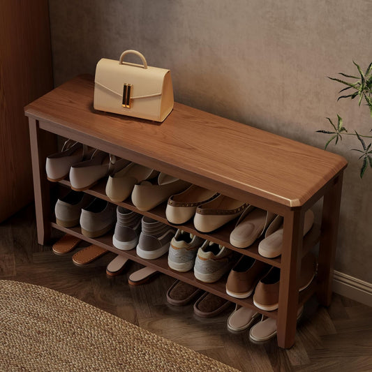 Wood Shoe Rack Bench for Entryway, 2 Tier Shoe Rack for Front Door Entrance, Shoe Bench with Shoe Storage for Entryway, Bedroom, 39.4"