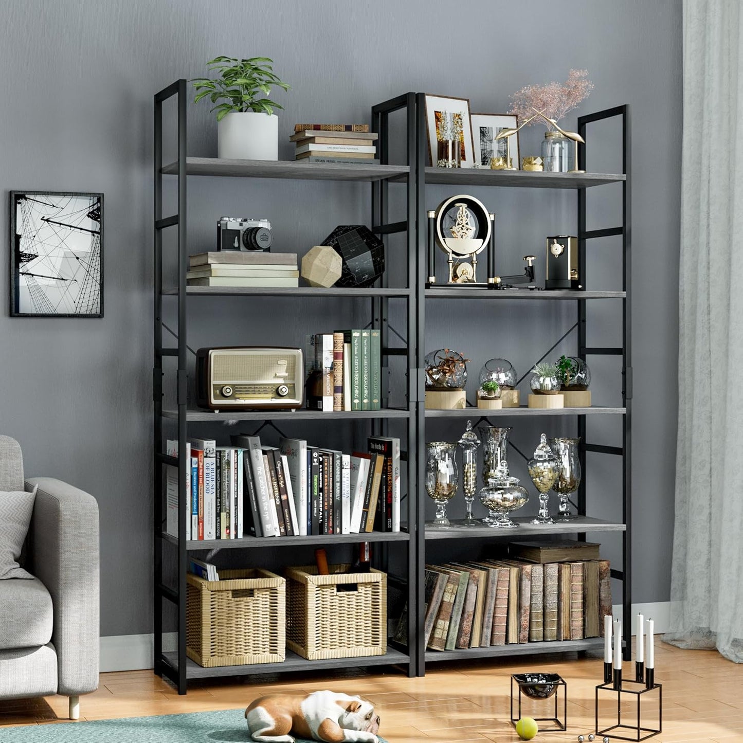 OTK 5 Tier Bookshelf, Tall Bookcase, Office Shelf Storage Organizer, Modern Book Shelf for Living Room, Bedroom, and Home Office, Dark Grey