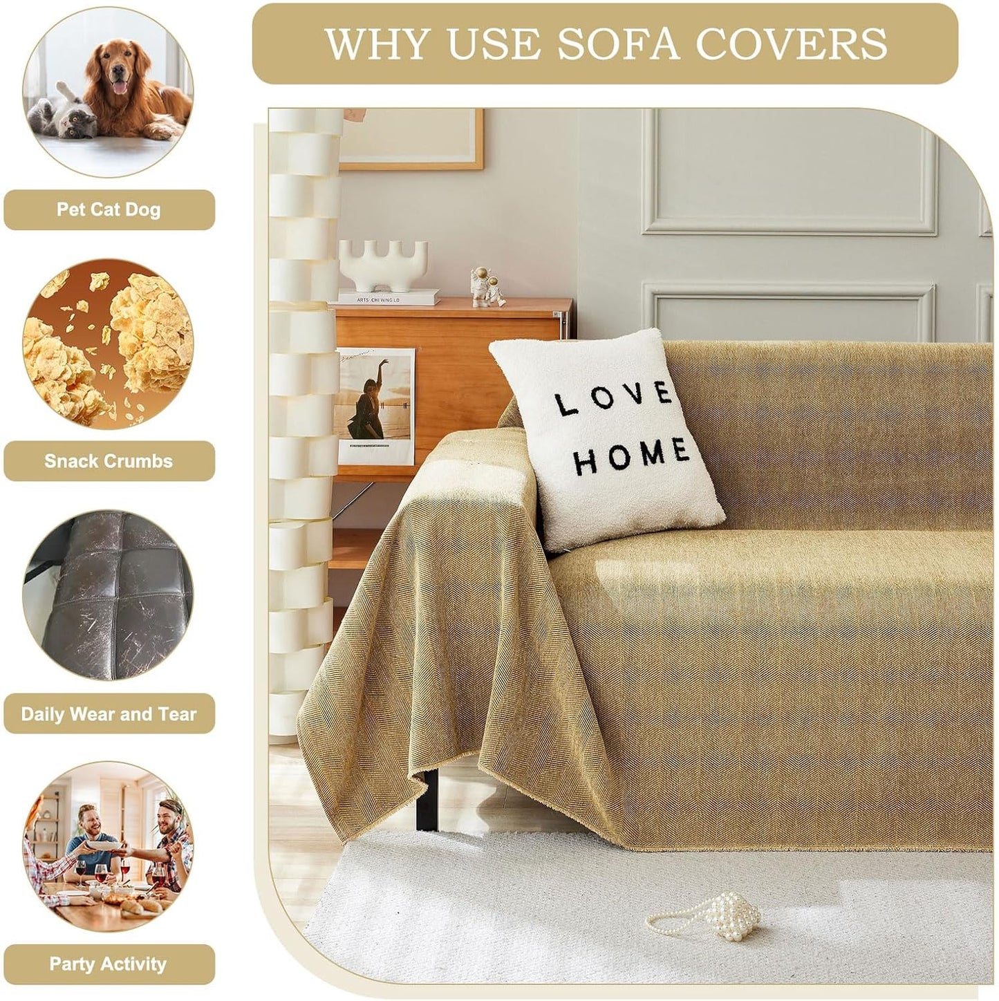 STACYPIK Yellow Sofa Cover for Dogs, Chenille Non-Slip Couch Cover for Pets, Washable Loveseat Cover for Sectional, Soft Jacquard Furniture Protector for 3 Cushion Couch, Couch Throw Blanket-91X134IN