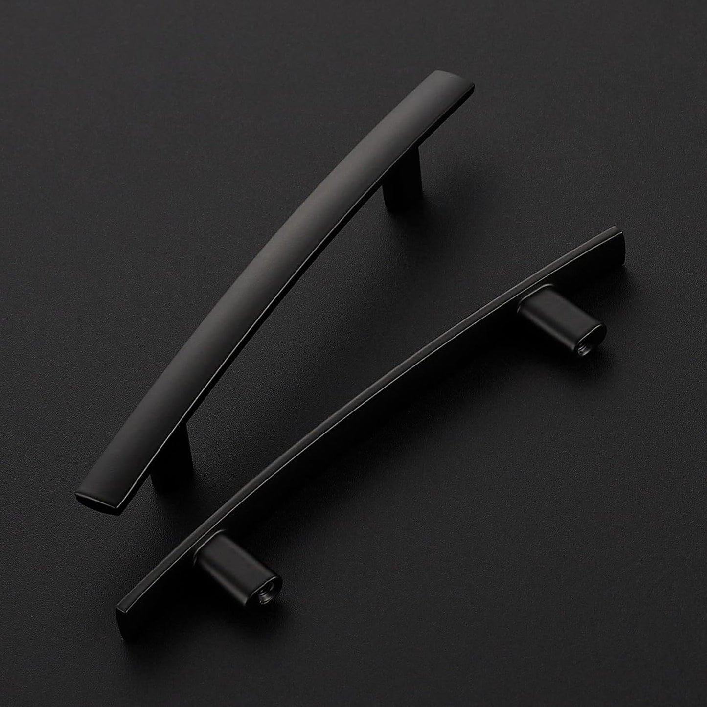 5 Pack Cabinet Handles 3.75" Hole Center - Curved Cabinet Pulls Black Drawer Pulls for Kitchen Cupboard Solid Hardware for Dresser Drawer Arch Hardware