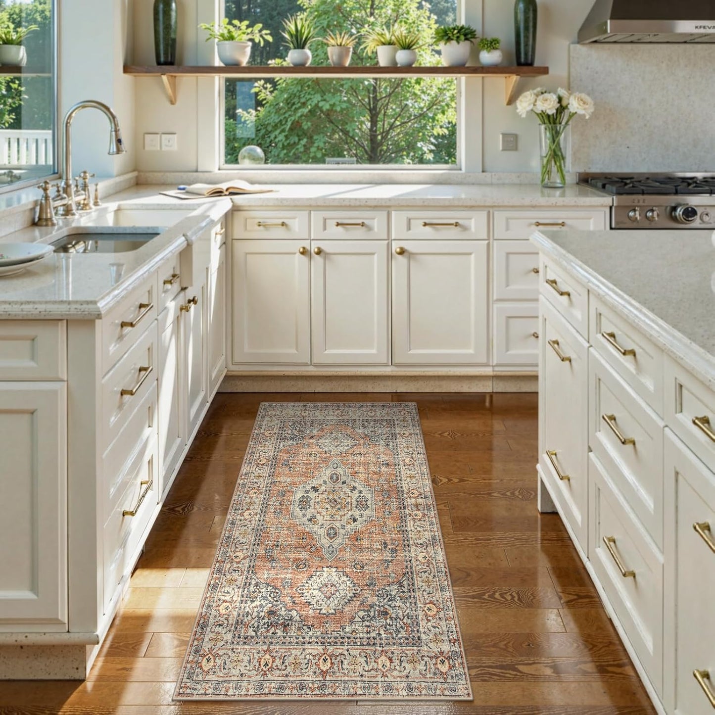 Lahome Oriental Small Area Rug, 2x4 Soft Washable Rugs for Entryway Kitchen, Non-Slip Ultra-Thin Indoor Door Mat Distressed Vintage Small Carpet for Bathroom Bedroom, Peach/Orange