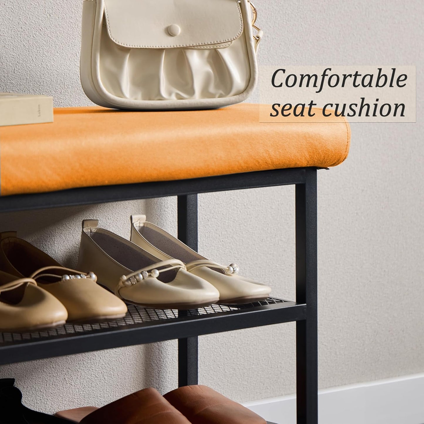 Shoe Rack Shoe Bench Shoe Organizer Storage Rack for Hallway Bedroom Living Room with Comfortable Seat Cushion 80x30x50cm (80cm Orange)