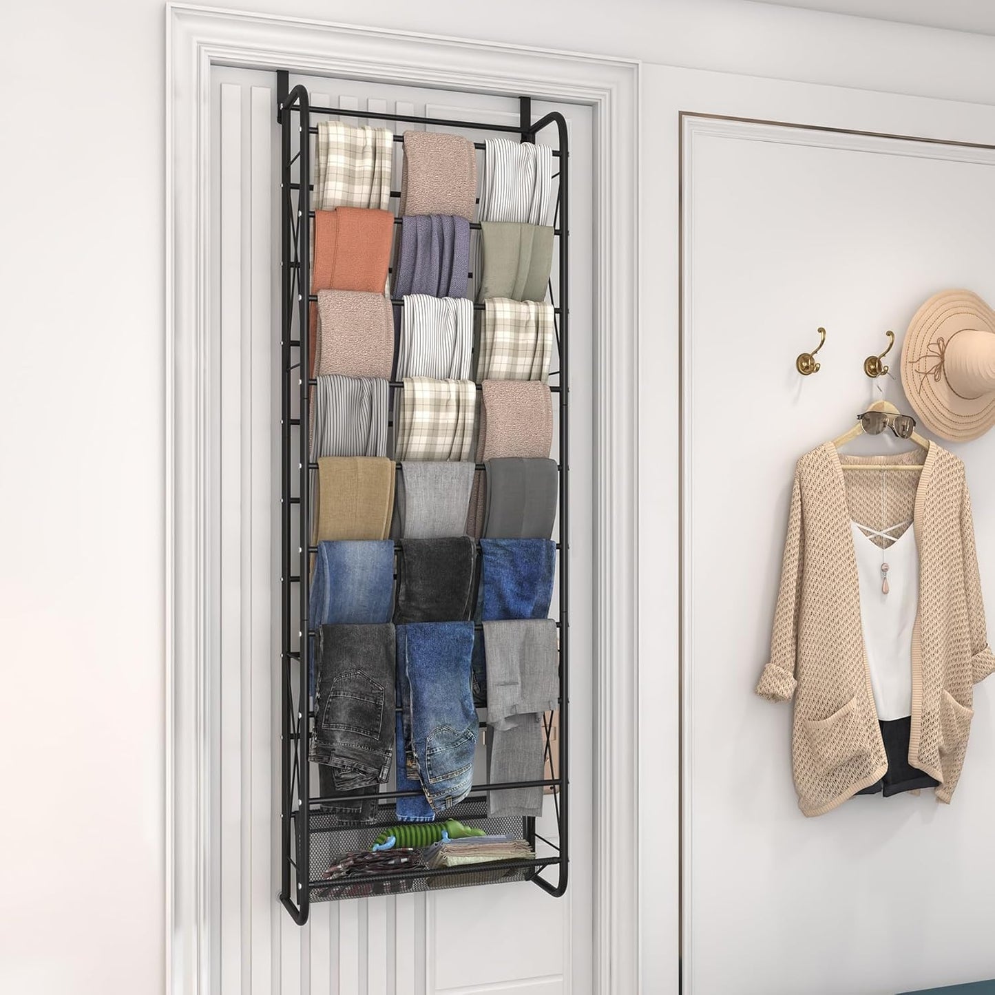 JSB 10 Tier Shoe rack Mesh fabric Over The Door Shoe Organizer X-structure Trouser hangers Closet Pantry Hanging Shoe Clothes Toys Storage Shelves (Black, 10 Tier)