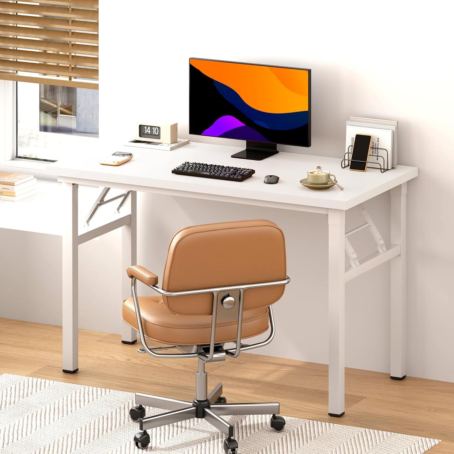 Folding Desk, 39 inch No Assembly Folding Desks for Small Spaces, Sturdy Foldable Computer Desk, Functional Home Office Desks, Study Writing Desk Office Table Workstation for Home Office Outdoor
