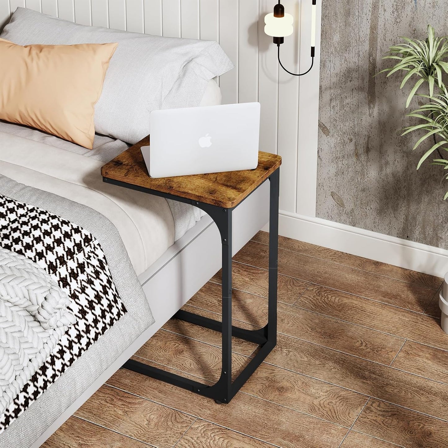 QEEIG C Table Side Table Living Room C Shaped Couch Tray End Table Farmhouse 1 Pack, Rustic Brown (017-30BN-1)