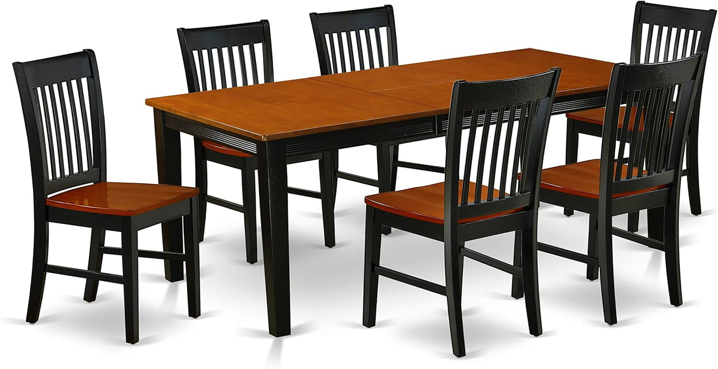 East West Furniture QUNO7-BCH-W 7 Piece Dining Room Table Set Consist of a Rectangle Kitchen Table with Butterfly Leaf and 6 Dining Chairs, 40x78 Inch, Black & Cherry