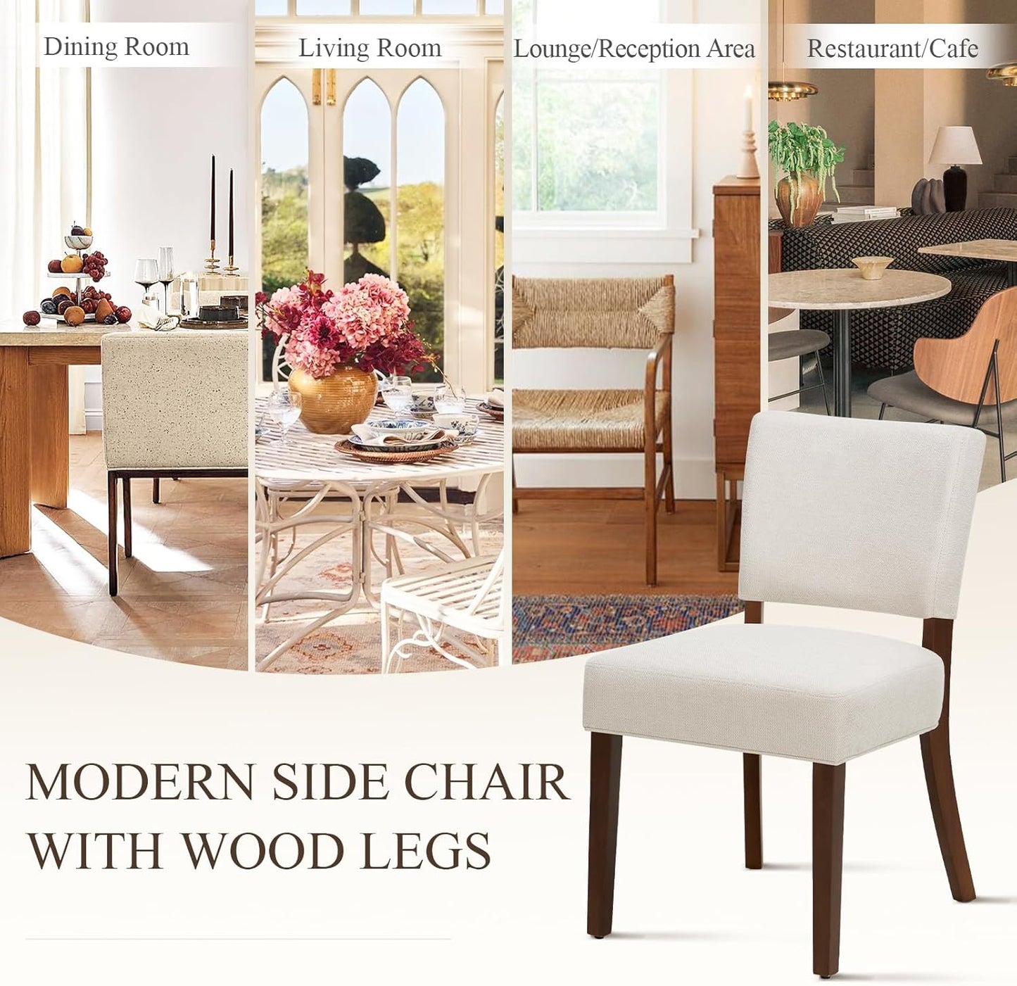 COLAMY Mid Century Modern Dining Chairs Set of 2, Upholstered Kitchen Chairs with Back, Farmhouse Fabric Side Dining Room Chairs with Wood Legs for Dining Room Kitchen Restaurant, Beige