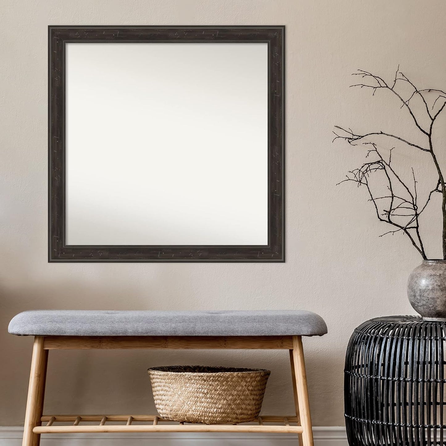 Amanti Art Brown Bathroom Mirror for Over Sink, 32x32 Shipwreck Greywash Square Vanity Mirror, Large Traditional Frame, Hangs Horizonally and Vertically, Bathroom Wall Decor, Non-Beveled Edge