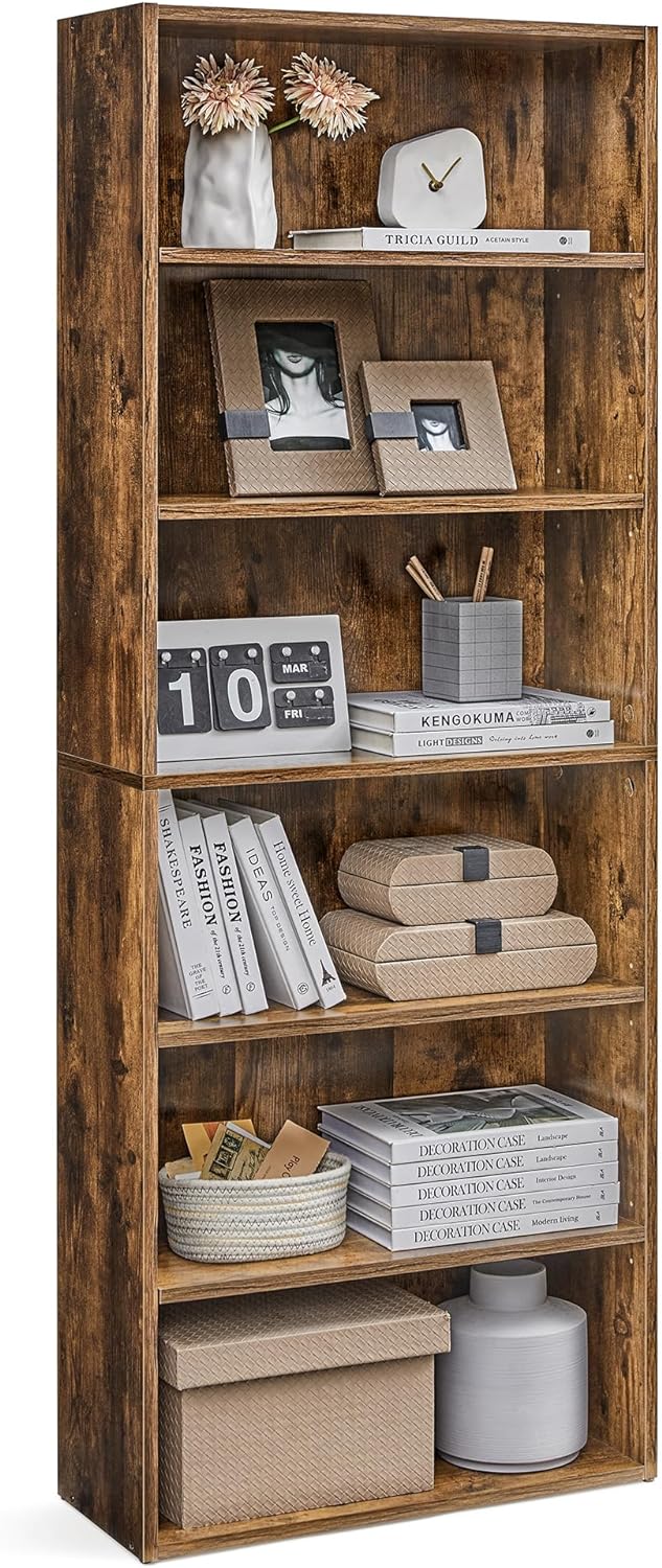 VASAGLE CUSTOS Collection - Bookshelf, 6-Tier Bookcase, Book Shelf, Open Storage Shelf, 9.4 x 23.6 x 63.3 Inches, for Living Room, Home Office, Dinning Room, Rustic Brown ULBC166X01
