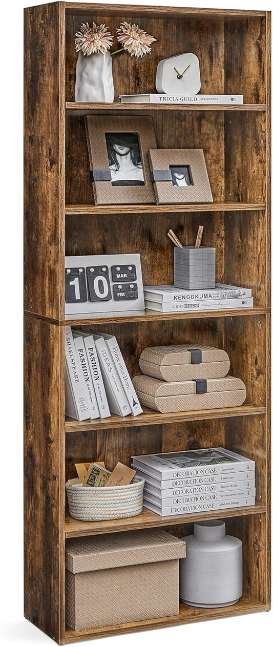 VASAGLE CUSTOS Collection - Bookshelf, 6-Tier Bookcase, Book Shelf, Open Storage Shelf, 9.4 x 23.6 x 63.3 Inches, for Living Room, Home Office, Dinning Room, Rustic Brown ULBC166X01