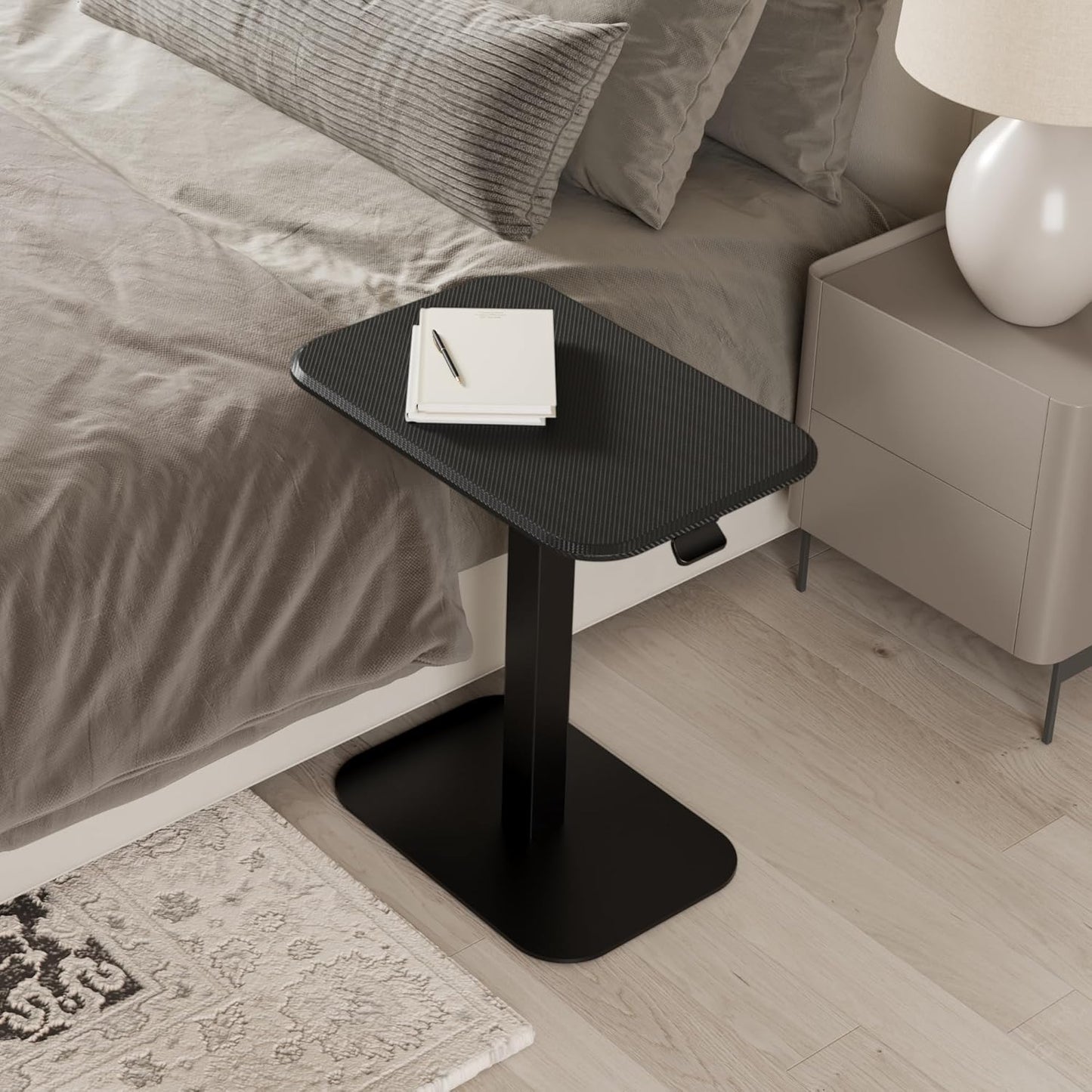 Ergohome™ ELEVANCE Table™ Height Adjustable Side Table for Couch or Bed, Laptop Table - Small End Table Office Coffee Table - C-Shaped Sofa Side Table with Multi-Function Black Base &Carbon Black Top