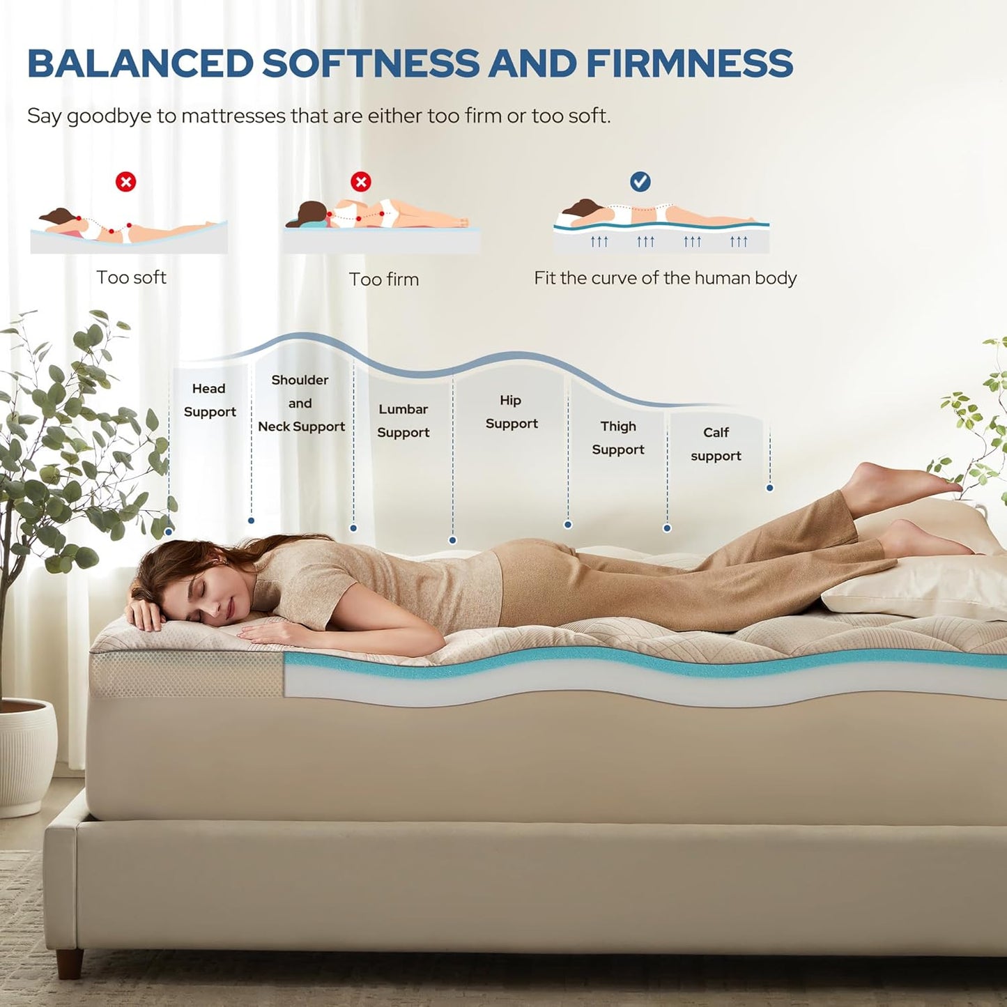 Bedlore 4-Inch California King Mattress Topper for Back Pain - Dual Layer Medium Support (2" Gel Memory Foam + 2" Cooling Fluffy Pillow Top Pad), Breathable & Pressure Relief (Beige)
