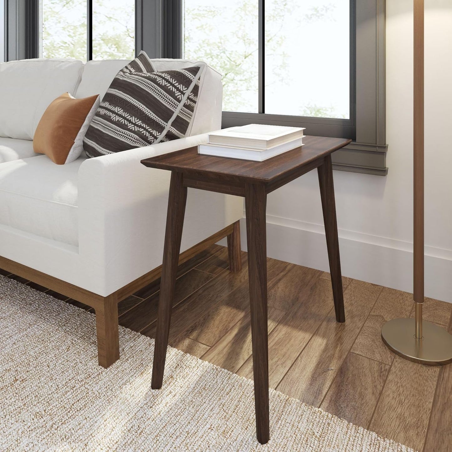 Plank+Beam Mid Century Modern Rectangular Side Table, End Table for Living Room, Wooden Bedside Table, Small End Table for Office Space, Walnut
