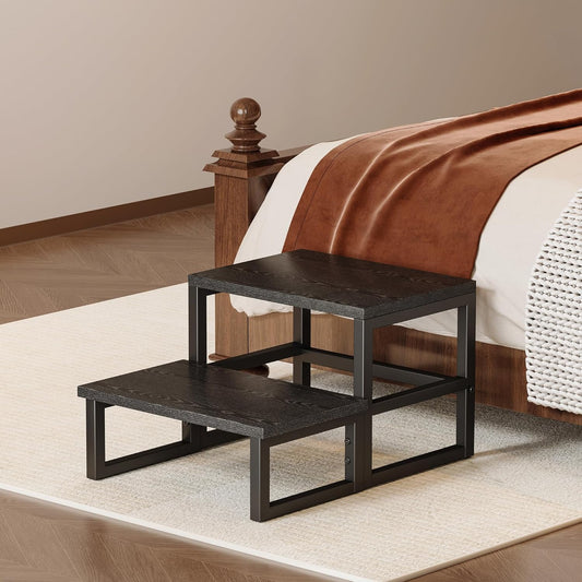 Homeiju 3 in 1 Step Stools for Adults Kids Toddler, Heavy Duty Wooden Step Stool with Non-Slip Pads, 2 Tire Step Stool for Kitchen Bathroom Bedroon Stepping Stool, Black