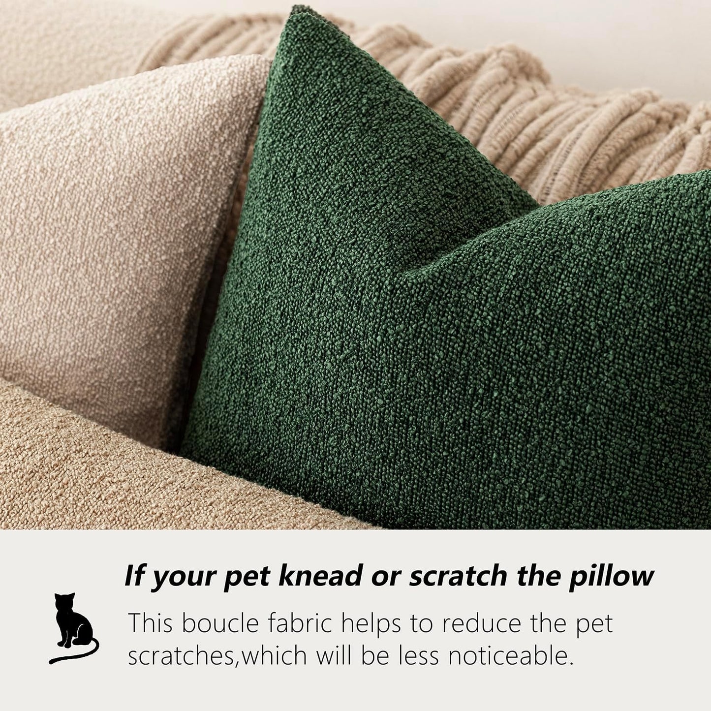 Foindtower Pack of 2 Textured Boucle Throw Pillow Covers Accent Solid Decorative Lumbar Pillow Cases Soft Couch Cushion Case for Chair Sofa Bedroom Living Room Home Decor 12x20 Inch Pine Green