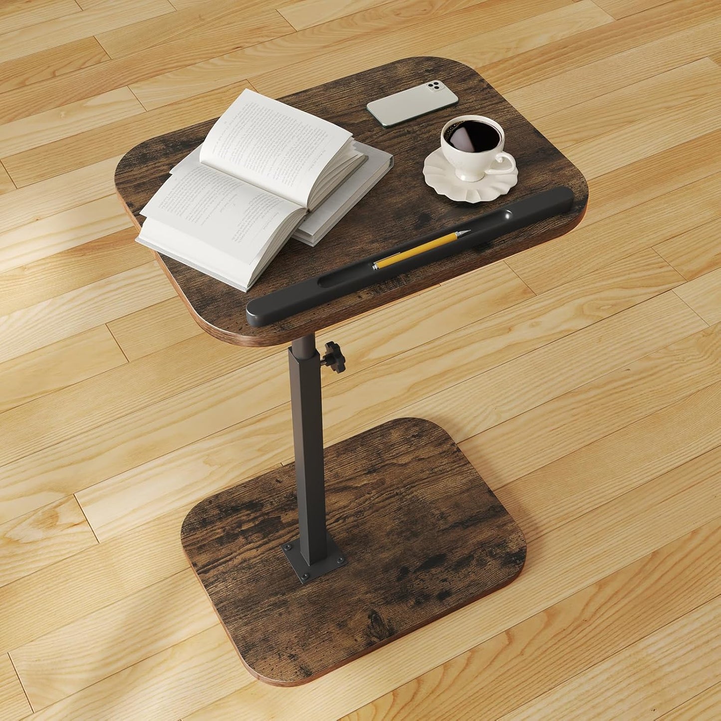 Sofa Couch Arm Table Tv Tray Small Bed Stand C Shaped Side End Tables for Living Room, Bedroom, Bedside Rustic