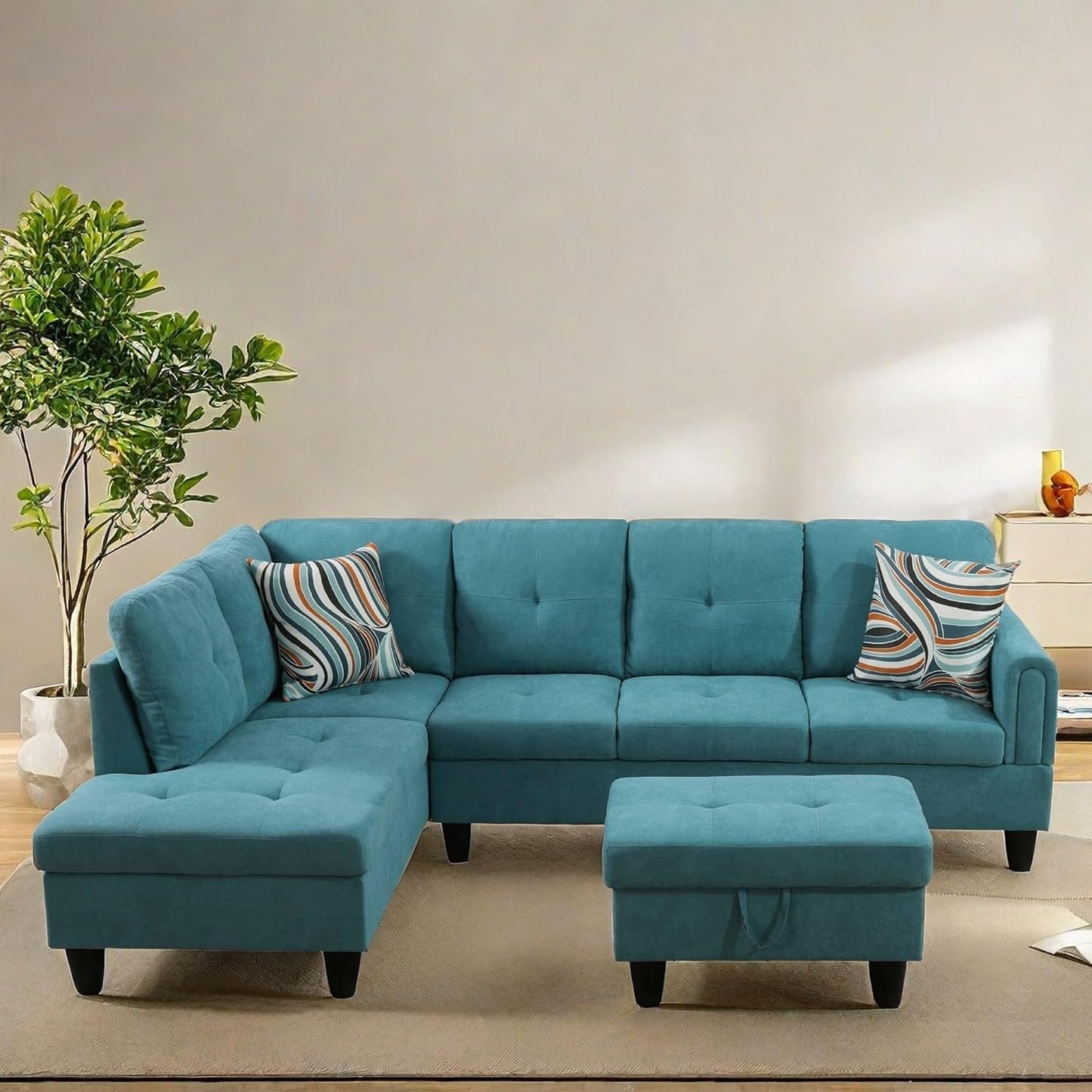 NAYSAYE Sectional Couch with Ottoman Storage, L Shaped Couch Sofa Furniture Sets, Modern Comfy Modular Comfy Sofa for Living Room Bedroom, Office and Apartment, Blue