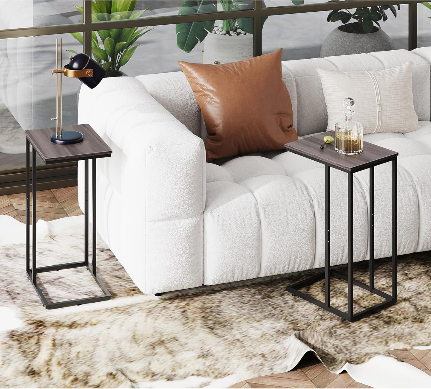 WLIVE Side Table Set of 2, C Shaped End Table Sets, Small Sofa Side Tables Bedroom, Living Room, Home Office, 2-Tier Couch Bedside Table for Small Spaces, A-Grey
