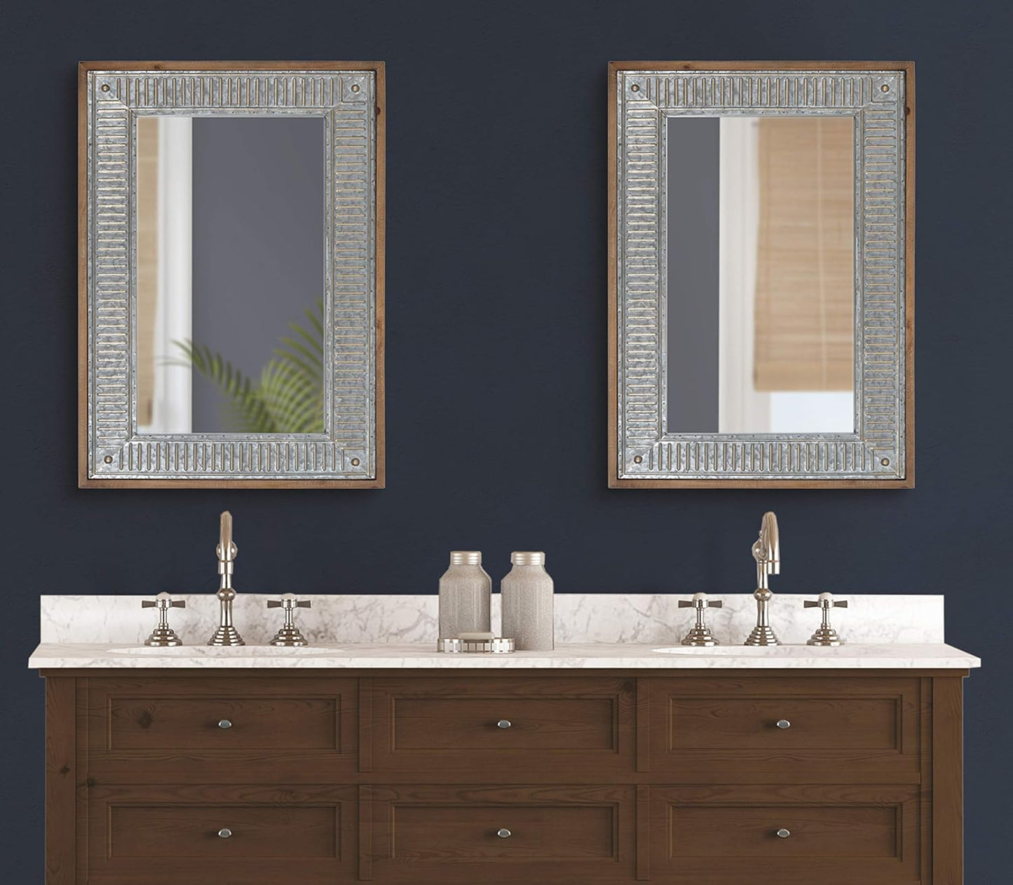 Kate and Laurel Deely Farmhouse Wall Mirror, 20 x 30, Rustic Brown and Silver, Rustic Wall Decor with Galvanized Metal Frame