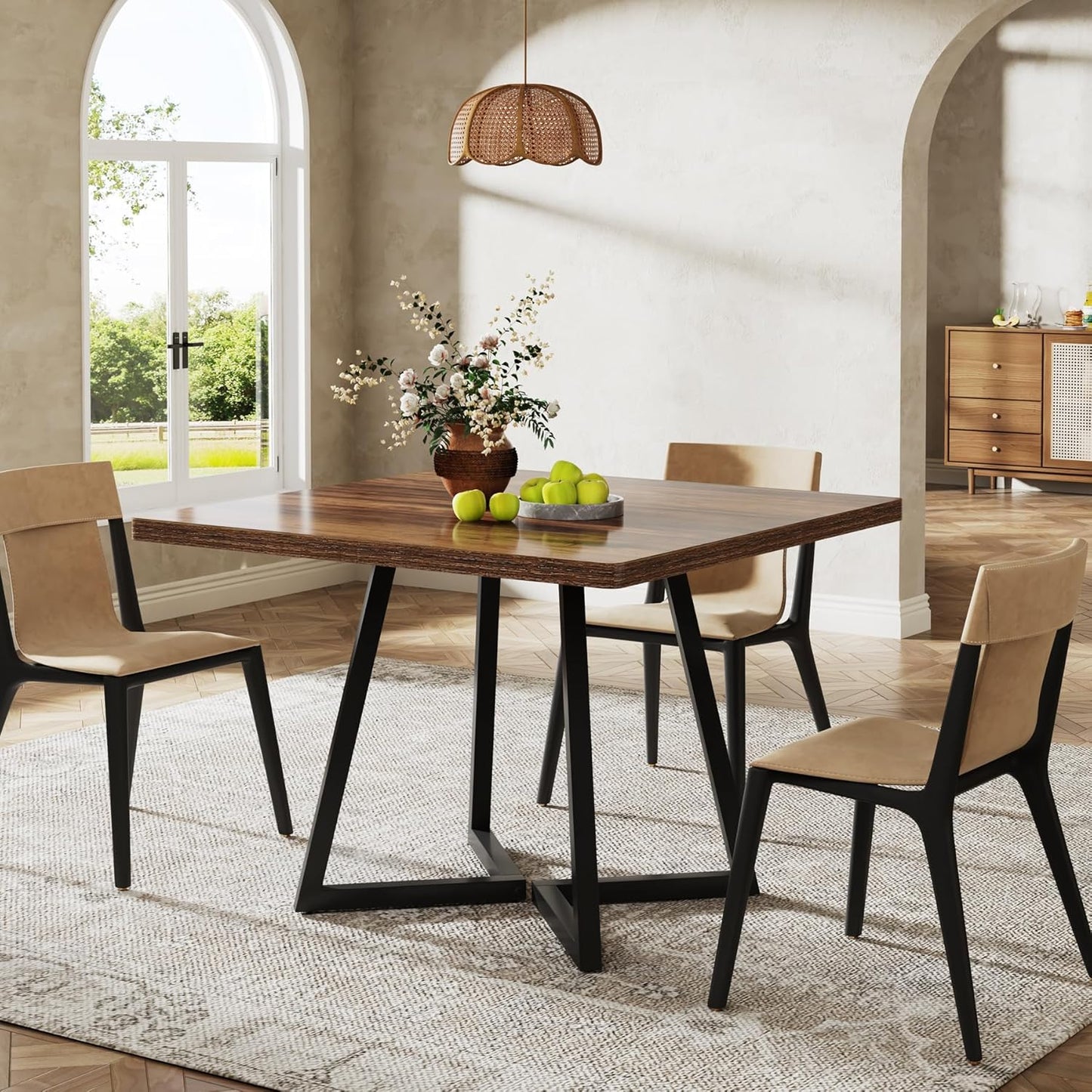 Tribesigns Square Dining Table for 10, 31.5" Industrial Dinner Table with Metal Base, Kitchen Table for Dining Room, Small Space, Apartment, Rustic Brown & Black