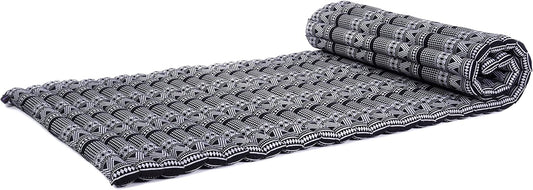 Leewadee - Foldable Floor Mattress - Japanese Roll Up Futon -Trifold Tatami Mat- Guest Floor Bed - Camping Mattress - Thai Massage Mat, Kapok Filled, 75 x 28 inches, Black White
