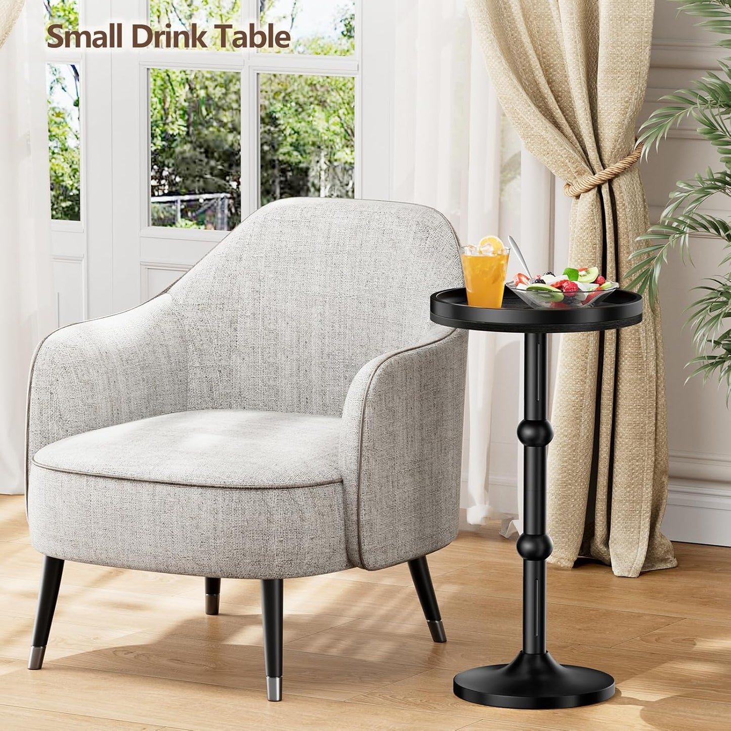 Small Round Side Table, Coffee Drink Table for Small Spaces, Modern Night Stand with Metal Leg, Weighted Iron Base Pedestal Round End Tables for Living Room, Bedroom, Narrow Corners,Sofa Couch