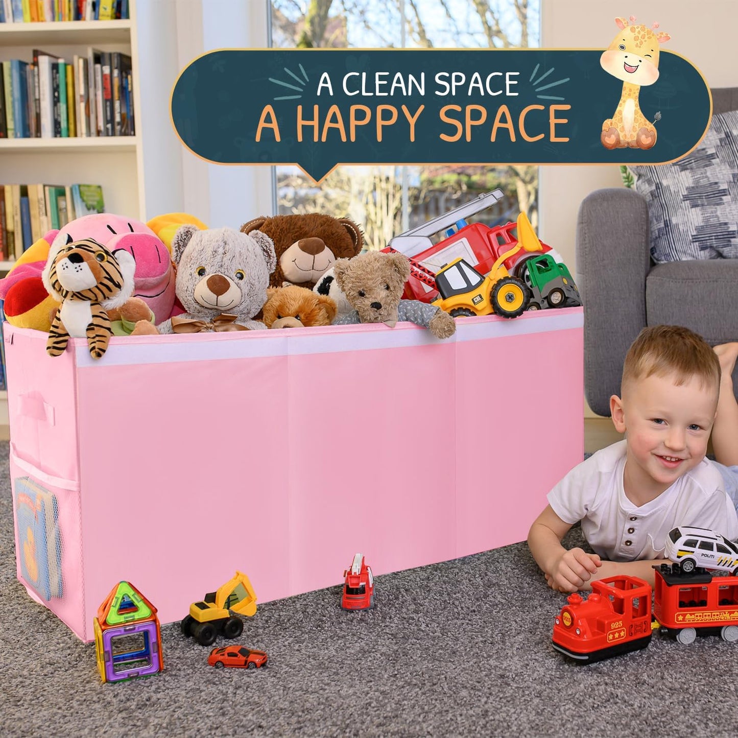 Extra Large Toy Storage Organizer with Lid - Sturdy, Collapsible Toy Chest Storage Box Design - Toys Bin with Dividers for Kids, Nursery, Bedroom, Playroom 37"x16"x14"